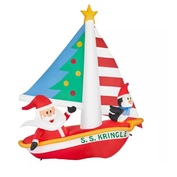 7.5 Ft Sailboat Santa LED Christmas Airblown Inflatable Boat Coastal Beach Sail